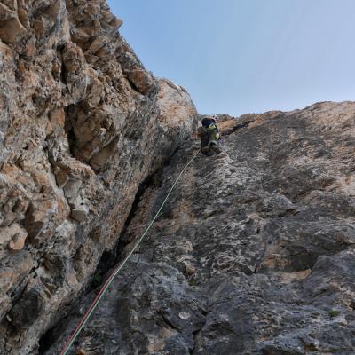 Numa dans la Via del Calice à la Torre Innerkofler