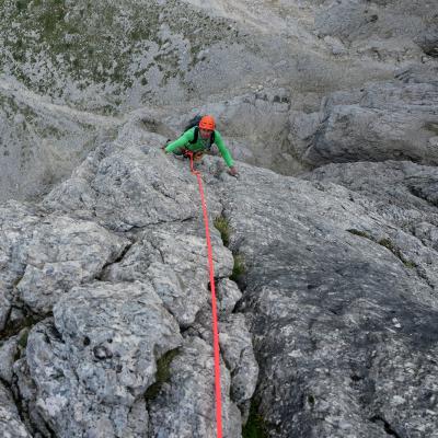 Loïc dans le Pilastro Priolo au Lastoni di Formin