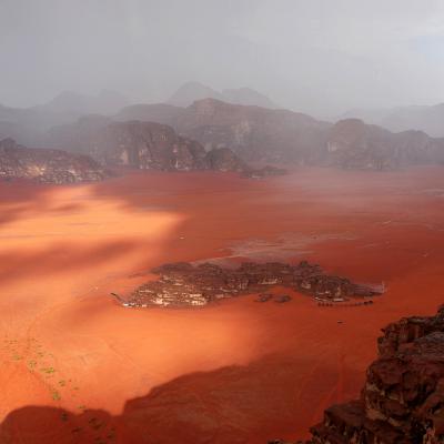 Orage sur le désert depuis la voie Mazyed
