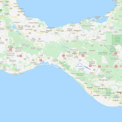 Étapes dans le sud du Mexique et au Guatemala