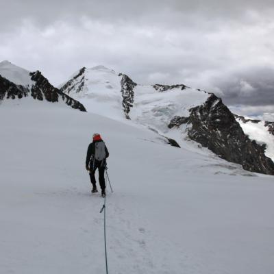 En approche du Pollux, que nous avons gravit le premier jour avant de descendre au refuge Guides d'Ayas